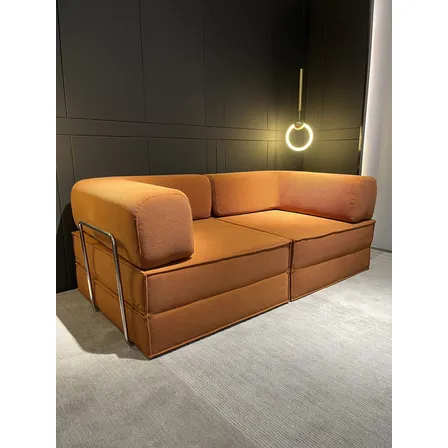 Sofa Modular Transformable 3 En 1 Sofa Cama Alta Elastidad Color Naranja Diseño de la tela Rayado