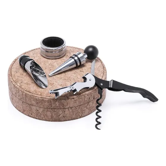 Kit Sacacorchos Portátil Estuche En Corcho Personalizable Acero Inoxidable 4 En 1