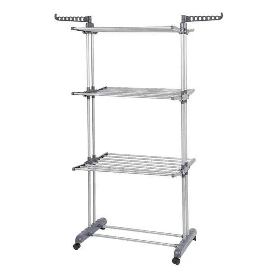 Tender De Ropa Vertical Plegable Con Ruedas Color Blanco\u002Fcel Color Gris | Cuotas sin interés