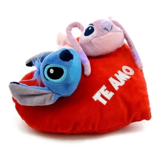 Peluche Stitch Y Angel Sobre Corazon 20 X 25 Cm-phi Phi Toys