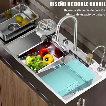 Fregadero de Cocina de Acero Inoxidable Saeuwtowy 80x45 cm, con Dispensador y Agujeros de Drenaje