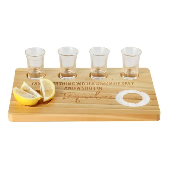 Bandeja Tequila Hecha Mano Borde Sal Para Taco Cena Familiar