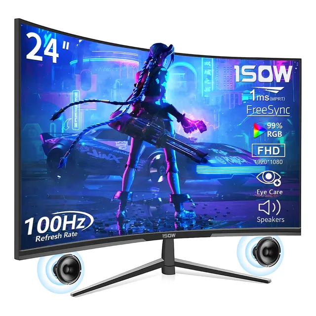 Monitor Gamer Curvo 1sow 24 Pulgadas 100Hz 1ms Pc Pantalla Fhd Altavoces Integrados Computadora Hdmi