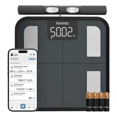 Báscula Digital Corportal Inteligente 8 Electródos Bluetooth App Femmto 180 Kg Negra