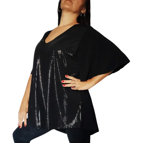 Remera Fiesta Talla Grande Brillos Paillette Muy Elegante