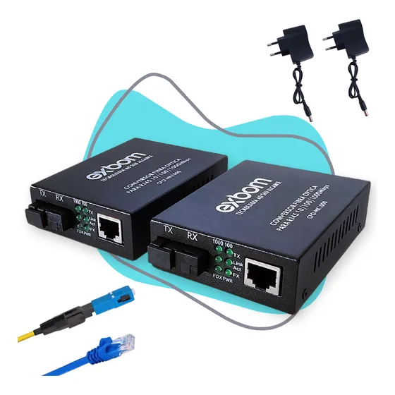 Kit Conversor Mídia Fibra Óptica 100mb Rj45 A+b + Fonte C/nf