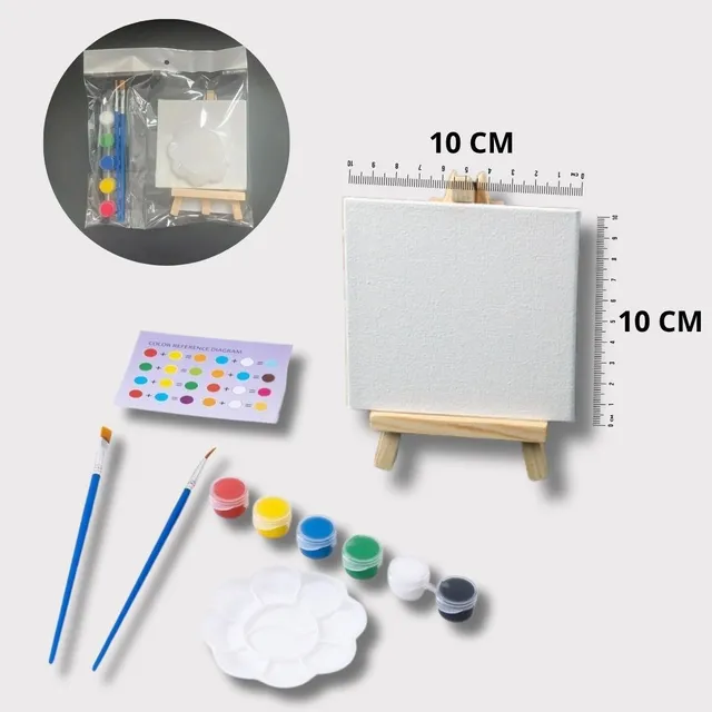 Kit De Mini Lienzo Y Pintura Con Caballete Pincel