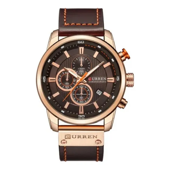 Reloj Curren 8291 Para Hombre Elegante De Lujo Color de la correa Marrón oscuro Color del bisel Dorado