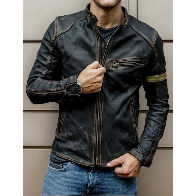 Chaqueta De Cuero Punk De Pie Con Cuello 01