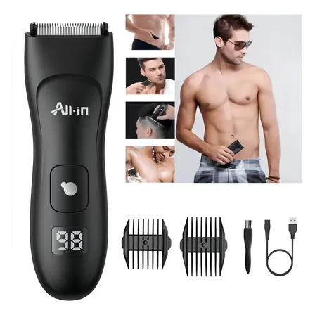 All-in Barbeador Eletrico Aparador de Pelos Corporal Depilador Aparelho de Barbear Areas Intimas Shaver Portatil a prova da agua Recarregável IPX-7 Lâminas de Cerâmica Homen B-564BK