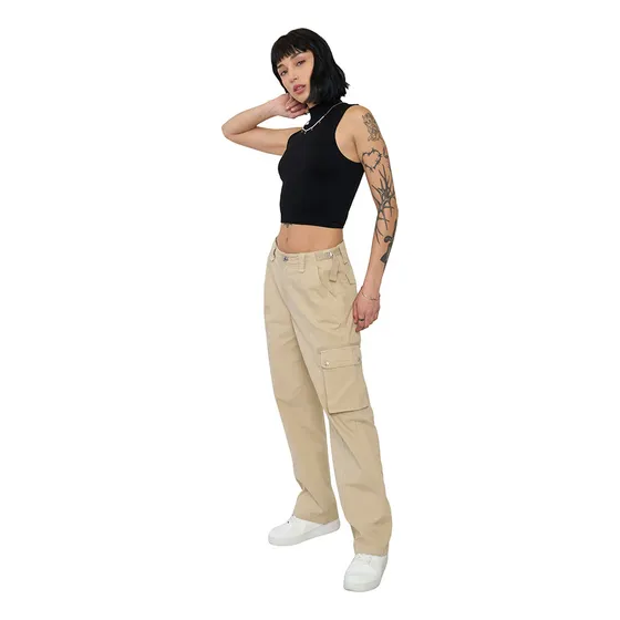 Pantalón Mujer Cargo Ajustable Verde Beige Corona