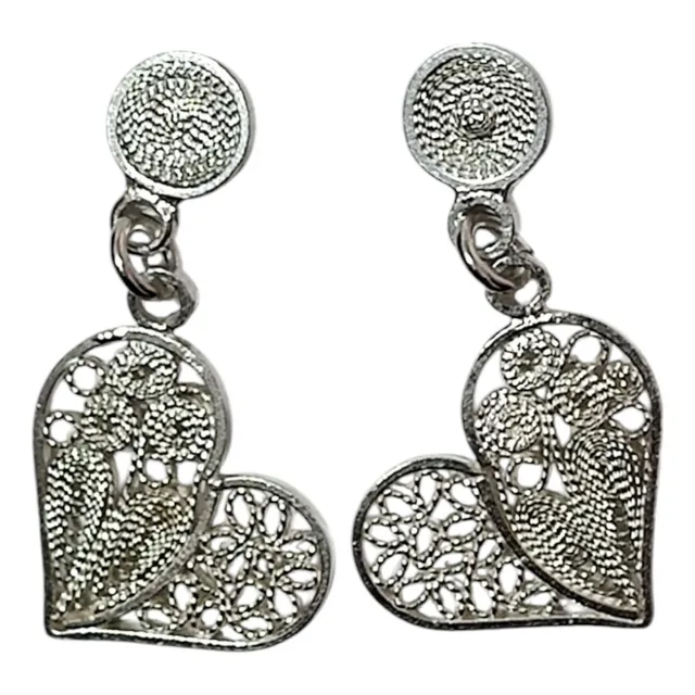 Juego De Aretes Cadena Ydije En Plata Filigrana Corazón