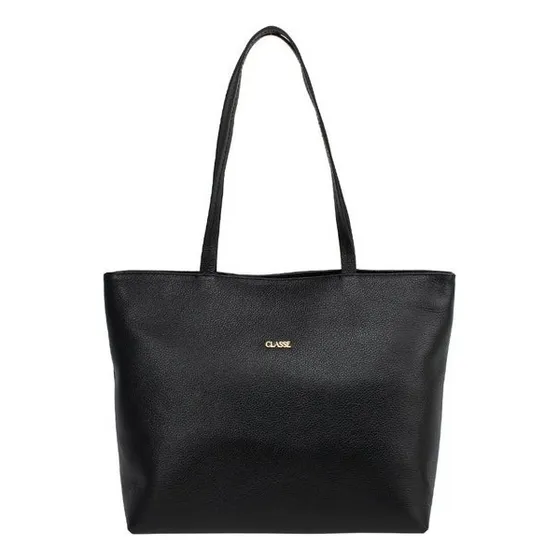 Bolsa Feminina 100% Classe Couro Legítimo Grande Cor Preta 3036
