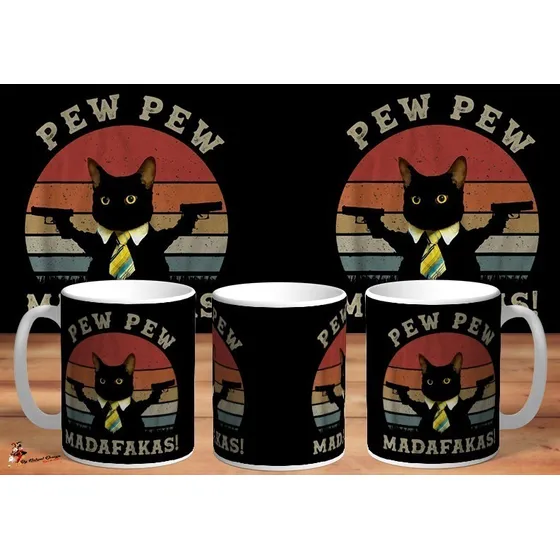 Taza De Ceramica Gato Pew Pew Madafakas