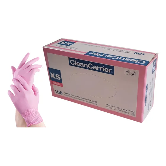 Guantes Nitrilo Rosado Xs Cleancarrier Sin Polvo 100 Uni