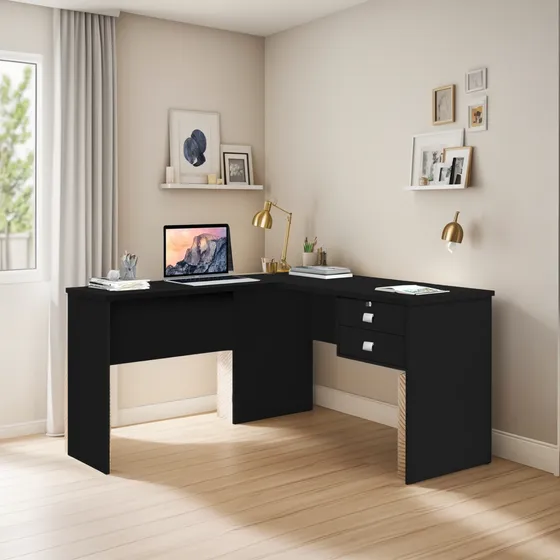 Mesa L Escritório Trabalho Estudo Gamer 2 Gavetas