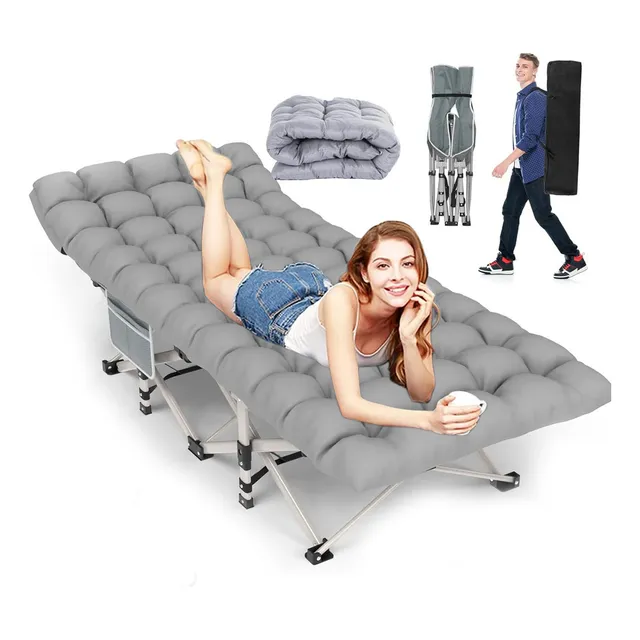 Cama Portatil Plegable Catre Para Acampar Con Colchón 190x80 Color Gris
