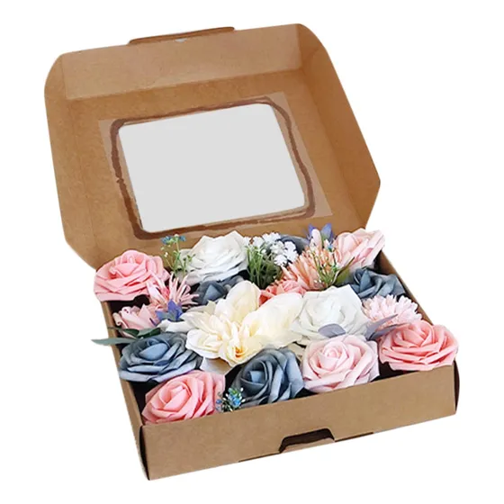 Caja De Flores Artificiales Para Boda, Peonía Rosa Falsa