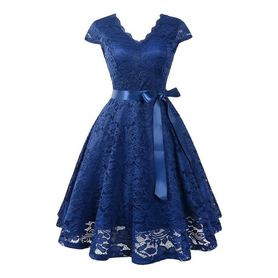 . Vestido De Fiesta Mujer Casual Manga Corta Cuello En V
