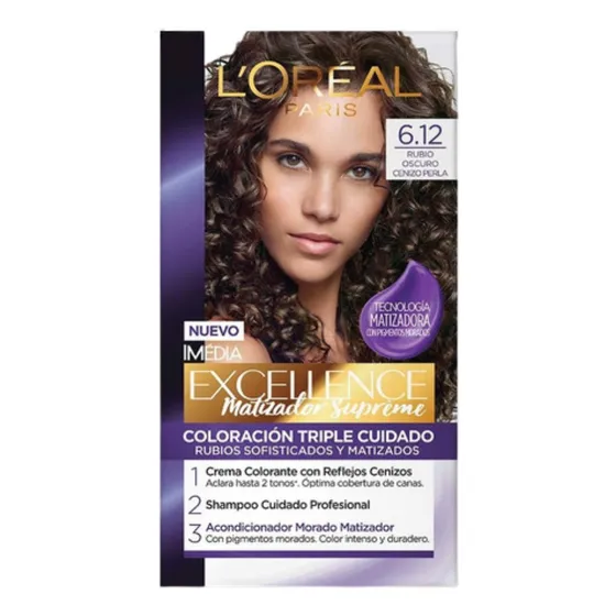 Matizador L'Oréal Paris Excellence Tinta Excellence Matizador N°6.17 Rubio Oscuro Cenizo Mate tono 6.12 rubio oscuro cenizo perla para cabello