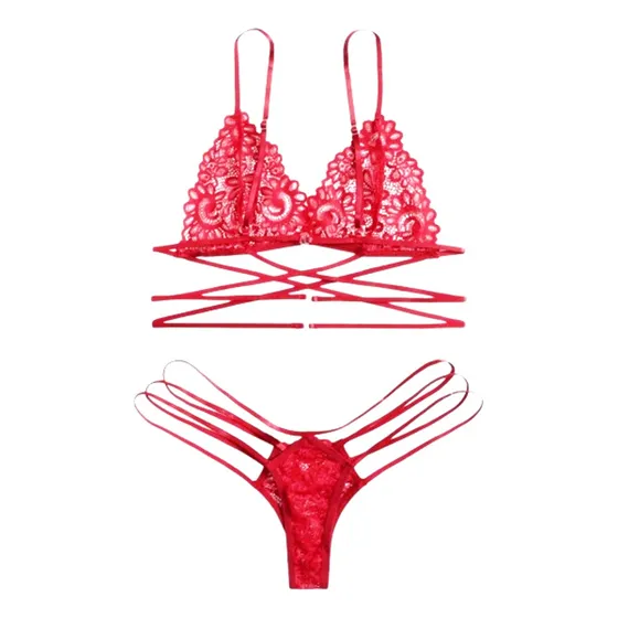 Bralettes Encaje Lenceria Erotica Conjunto Sexy Rojo