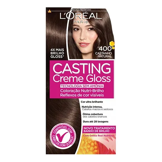 Tintura L'Oréal Casting Casting creme gloss tom 400 castanho natural para cabelo
