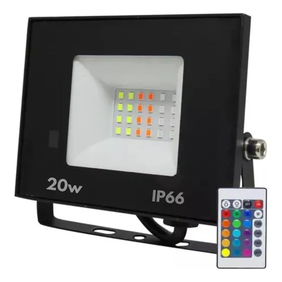 Refletor Led Holofote 20w Bivolt Rgb Colorido Com Controle