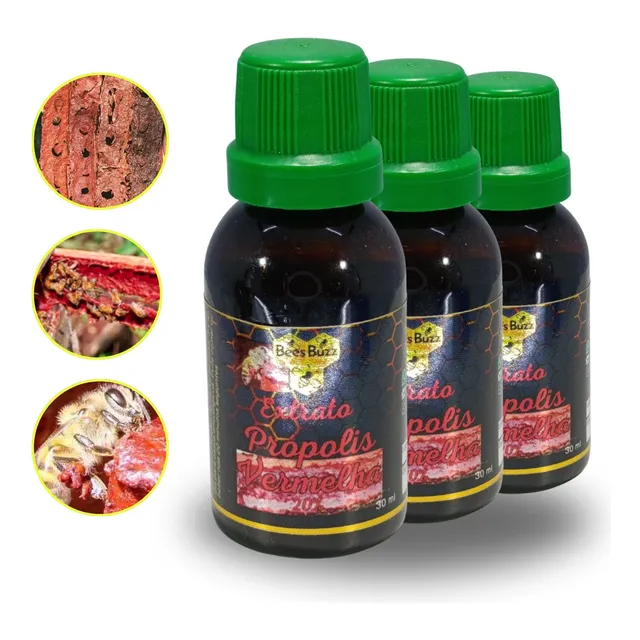3x Própolis Vermelha Bees Buzz Ext. 20% 30ml 6x Flavonoides