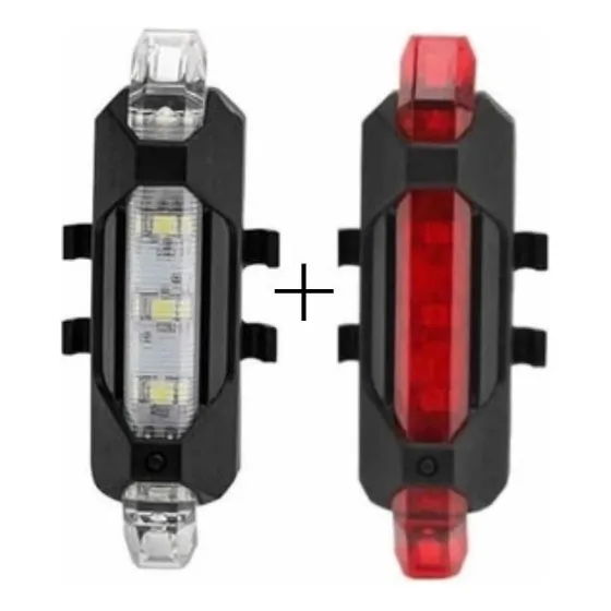 Combo 918 Luz Bicicleta Led Usb Recargable Delantera Trasera Color Rojo y blanco