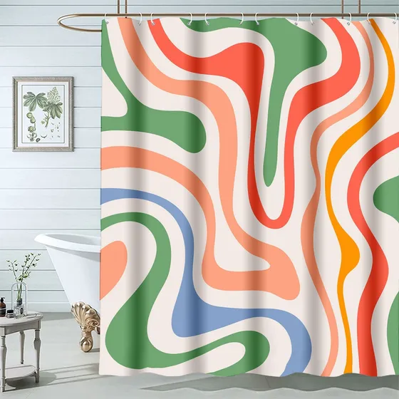 Cortina Ducha Green Yellow Swirl 70s 72  Ancho X Largo