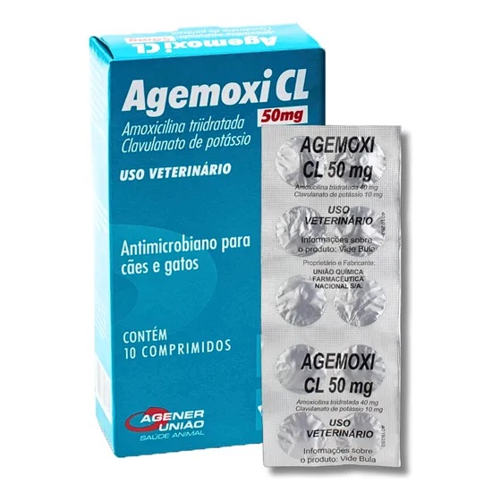 Antimicrobiano Agemoxi Cl 50mg Para Cães E Gatos 10 Comp.