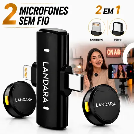 Microfone Lapela Duplo Moeda Sem Fio De Imã Anti Ruido Android IPhone 2 Em 1 Tipo C Lighting Audio Profissional Combo Lark Landara