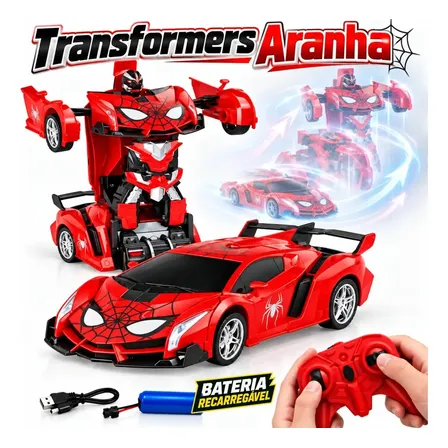 Carrinho de Controle Remoto 2 Em 1 que Vira Robô com Bateria Recarregável se Transforma em Robô