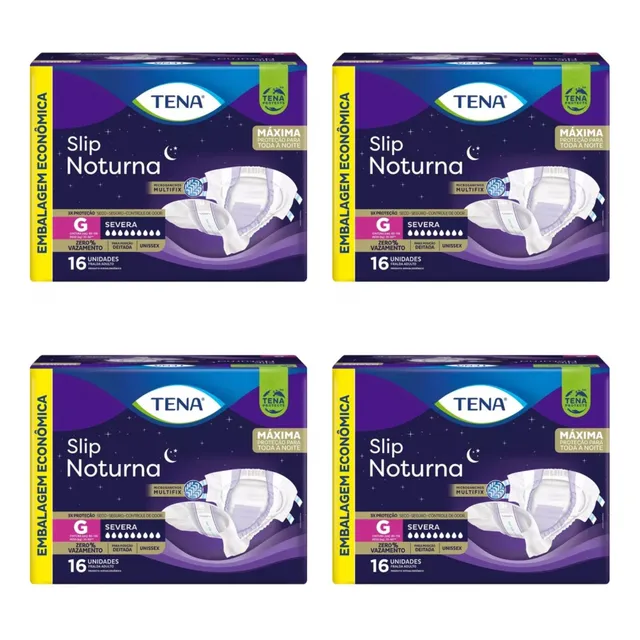 Kit 4 Fralda Geriátrica G Adulto Tena Slip Noturna 4x16 Un