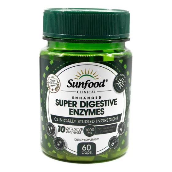 Super Digestive Enzymes Sunfood 60 Cápsulas Sem Sabor