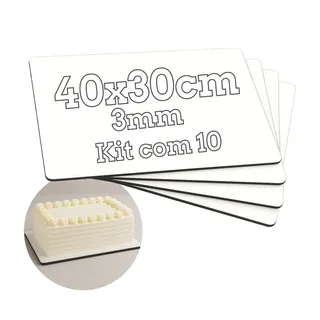 Cake Board Tabuleiro Prato De Bolo Mdf Kit Com 10 Bases 40x30 Retangular Branco
