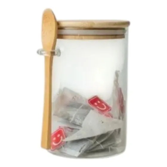 Frasco Vidrio Organizador Tapa Bambu Cuchara Cocina 1100ml