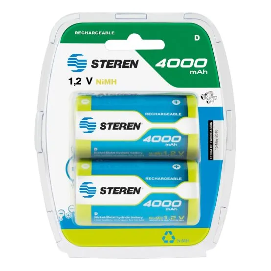 Paquete De 2 Pilas Recargables  D  Nimh 4000 Mah