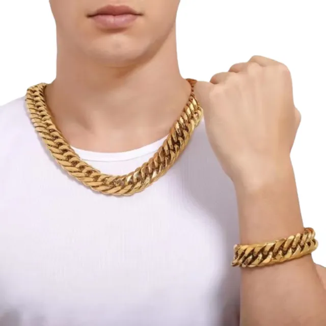 Cadena Gruesa Hombre En Acero Inoxidable Chapado En Oro 18k