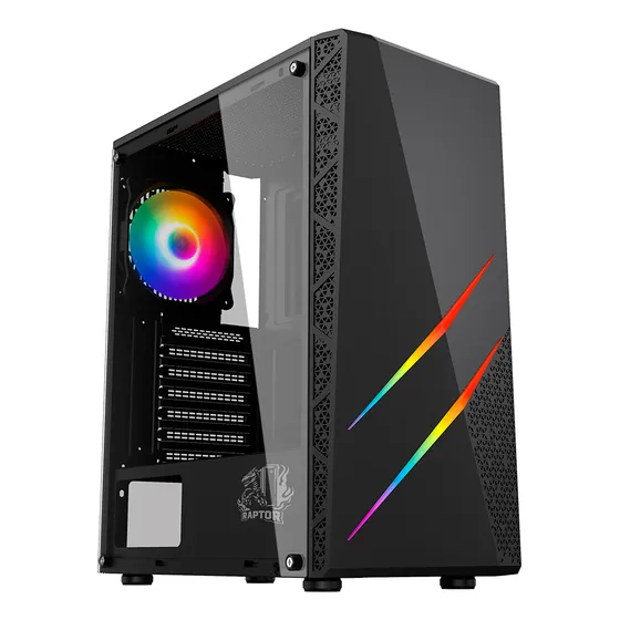 Gabinete Gamer Raptor Mid Tower Fan x1 Rgb Vidrio Templado Color Negro