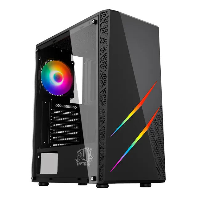 GABINETE GAMER RAPTOR MID TOWER FAN X1 RGB VIDRIO TEMPLADO COLOR NEGRO