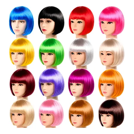 Peruca Chanel Colorida Fantasia Festa Cosplay Sintetica Curt