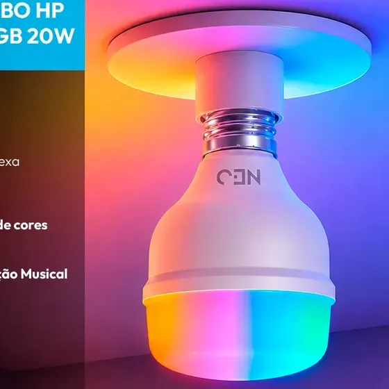 Lampada Led Smart Inteligente Wi-fi 2.4 Ghz Bulbo Hp 20w 2700k/6500k Rgb Colorido E27 110v/220v Cod:
