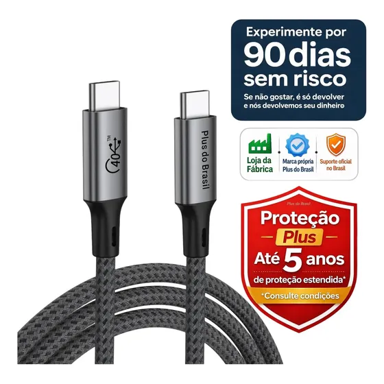 Plus Do Brasil Cabo Usb 4 40gbps Thunderbolt Tipo C PD 240w Chip E-Mark Mac Win 8k 60hz 4k Compative