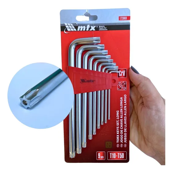 Jogo Chaves Hexagonais Torx Longas T10-t50 Cr-v 9 Peças Mtx