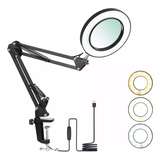 Aro De Luz Led + Aumento Amplificado Lupa 2 En 1 Multiuso 