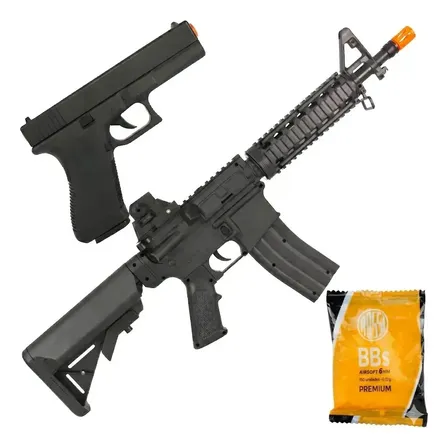 Kit Rifle De Airsoft M4a1 E Pistola V307 Rossi Spring 6mm Preto 6 Mm
