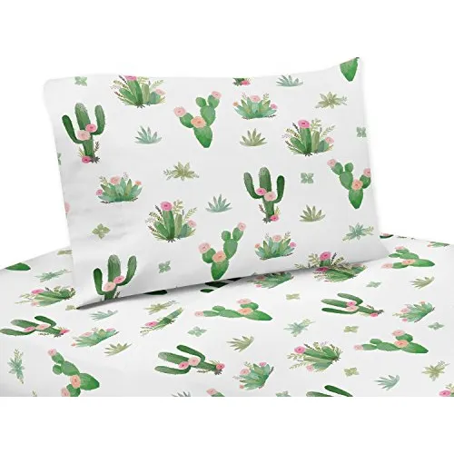 Juego De Sábanas Dobles De Acuarela Bohemio Rosa Y Verde Par