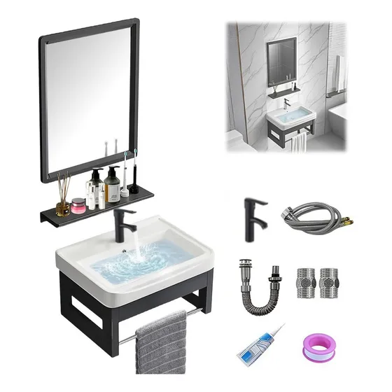 Lavabo Moderno Rectangular Minimalista Con Espejo+grifo