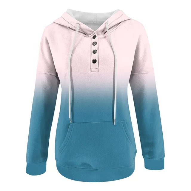 Sudadera Capucha Para Mujer Boton Teñido Anudado Manga Larga